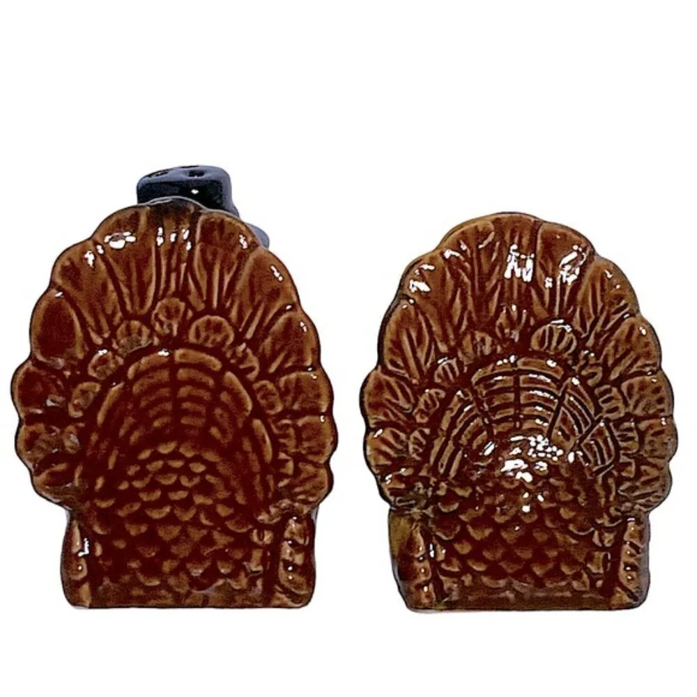 Thanksgiving Harvest Turkey Salt and Pepper Shaker Ceramic Set Rustic Fall Color